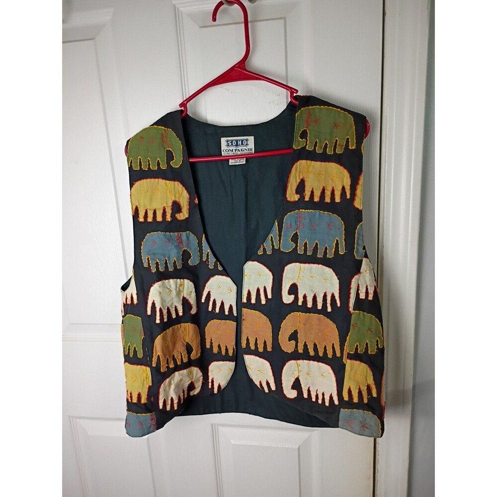 SOHO Compagnie vintage indian cotton elephant vest Embroidered Multi Colored